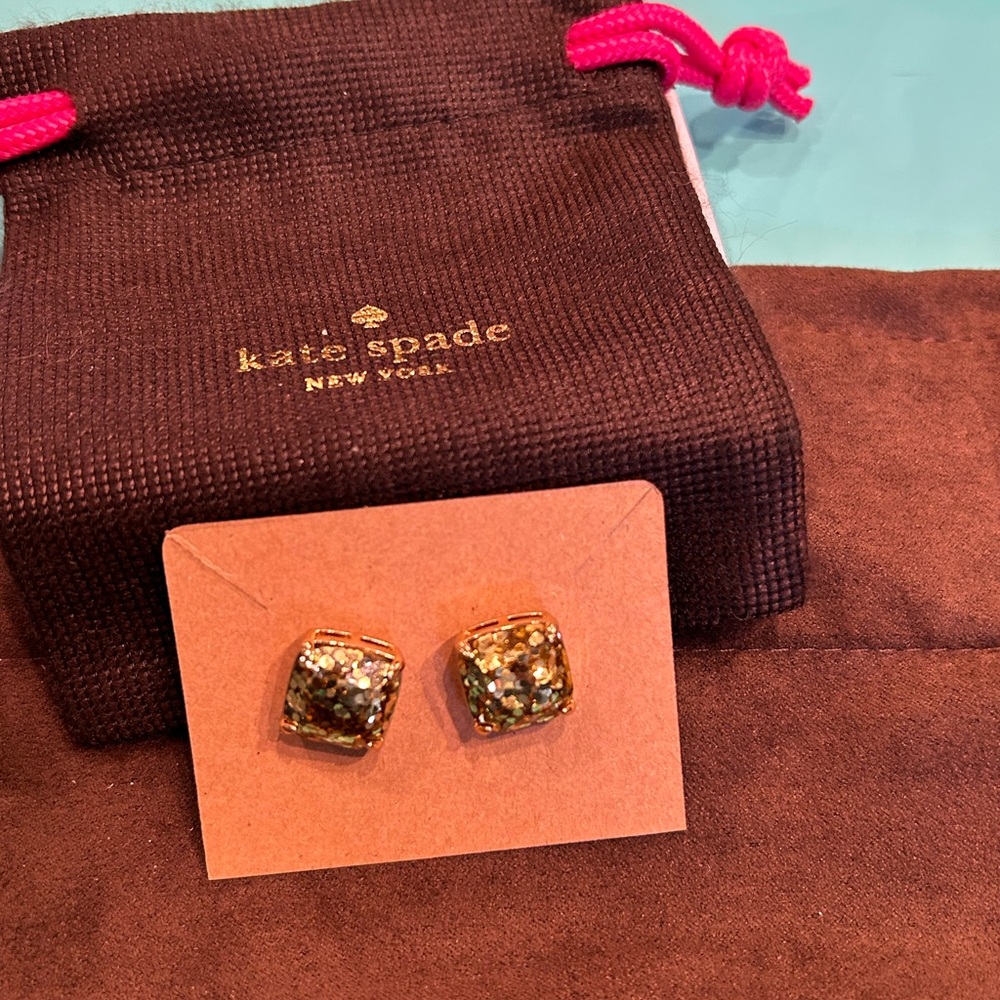 Kate Spade Gold Toned Glitter Stud Pierced Earrings
